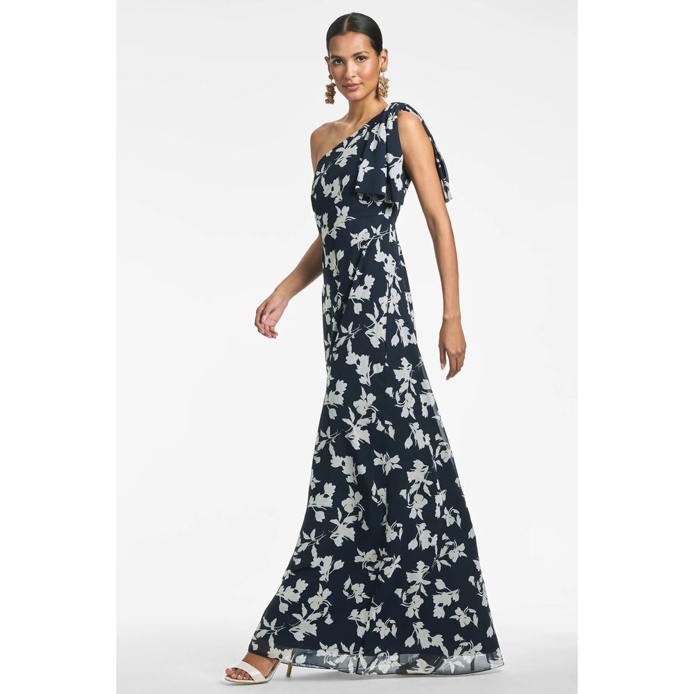 Sachin + Babi Navy and White One-Shoulder Floral Maxi Dress